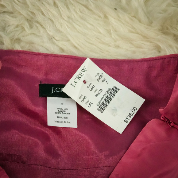 J. Crew Size 2 Pink Box Pleat Side Zip Mini Length 100% Silk Career Skirt NEW - Picture 4 of 5
